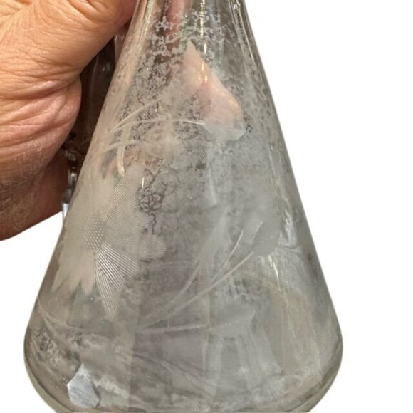 Vintage Hand-Blown Etched Clear Glass Cruet With Stopper - Picture 10 of 11